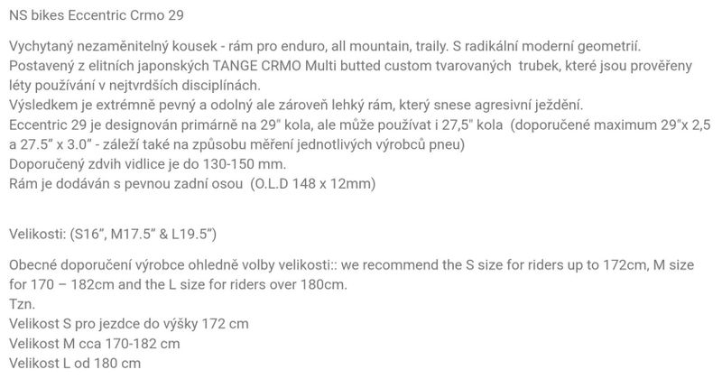 NS Bikes Eccentric CROMO 29 velikost S (do 172 cm)
