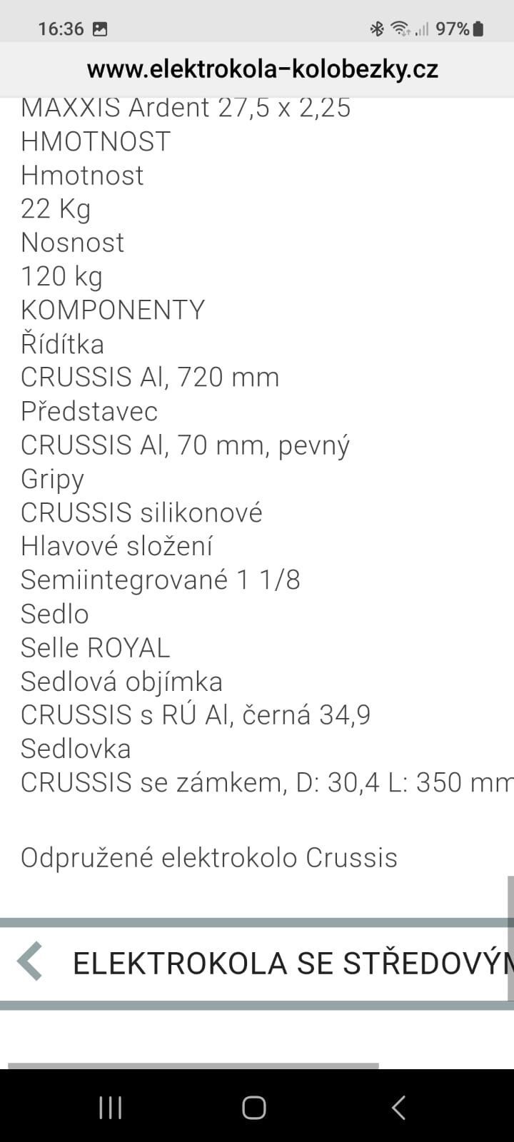 Elektrokolo Crussis e-FULL 7.4-S celoodpružené