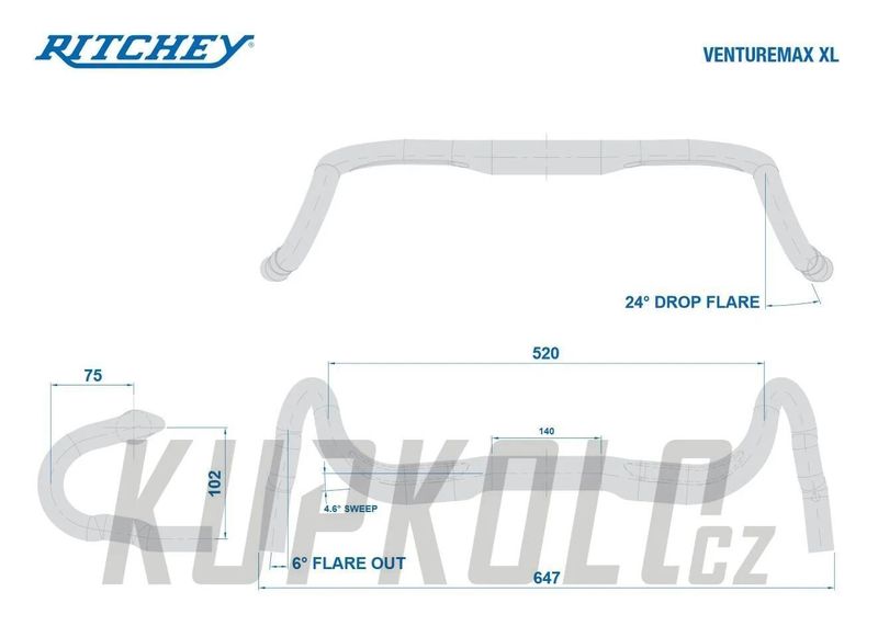 Gravel řidítka Ritchey COMP VentureMAX XL, Blatte