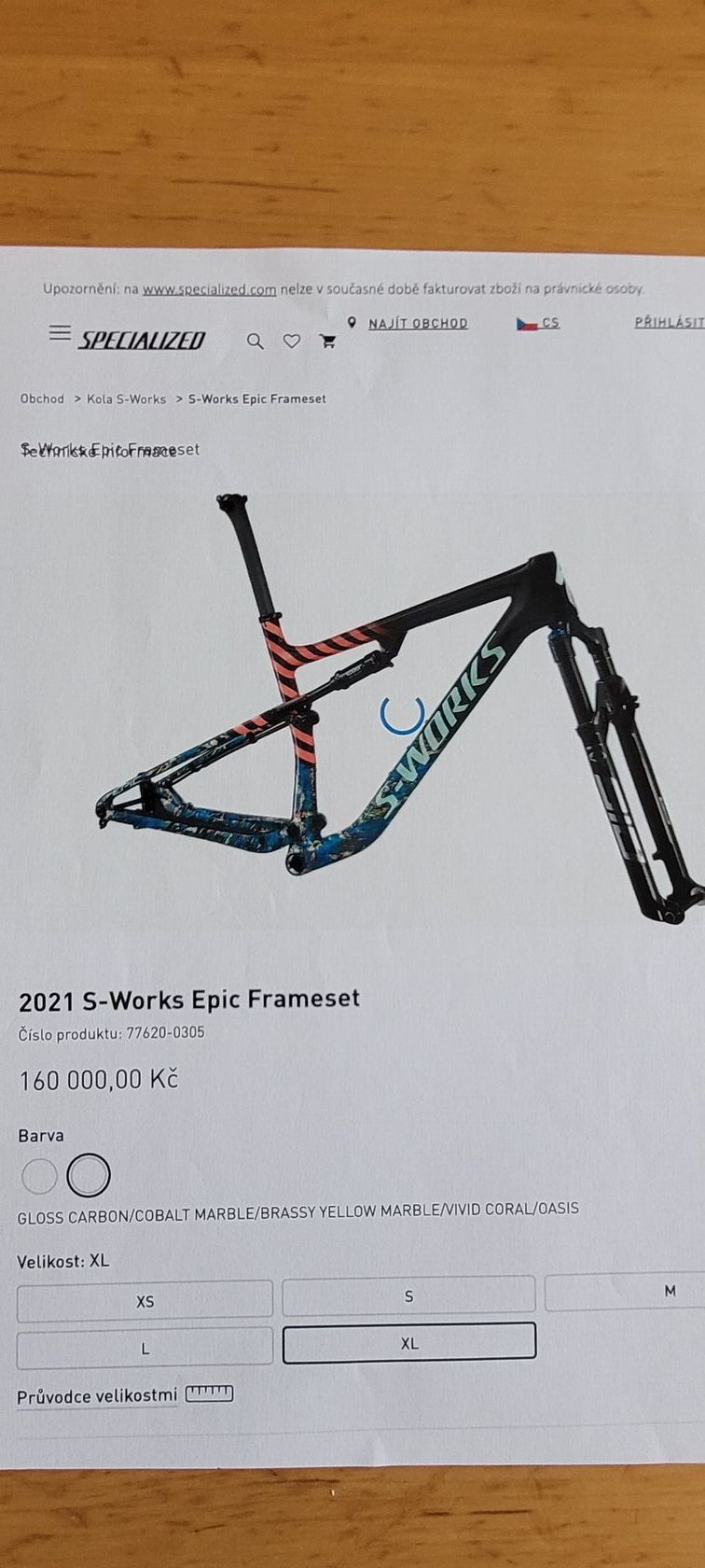 Specialized S-WORKS EPIC 2021 vel.XL elektronická sada SRAM XX1 AXS 10 kg + REVERB AXS 185.000 Kč