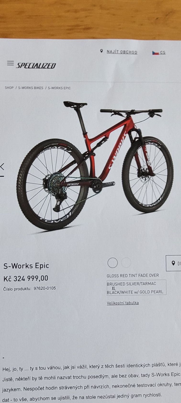 Specialized S-WORKS EPIC 2021 vel.XL elektronická sada SRAM XX1 AXS 10 kg + REVERB AXS 185.000 Kč
