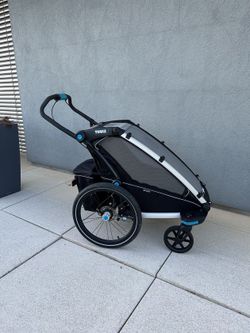 THULE CHARIOT SPORT BLACK + BIKE SET + KOČÁRKOVÝ SET + BĚŽECKÝ SET + BABY SUPPORTER + FOOTMUFF