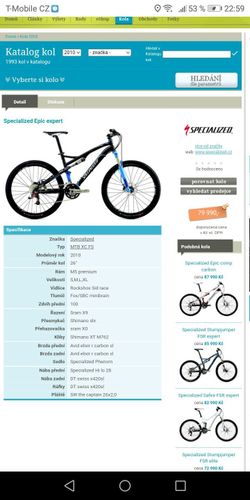 Prodám kvalitní kolo Specialized Epic expert fsr