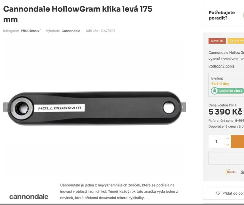 Klika Cannondale HollowGram 2023 levá 175 mm + leonardi tool