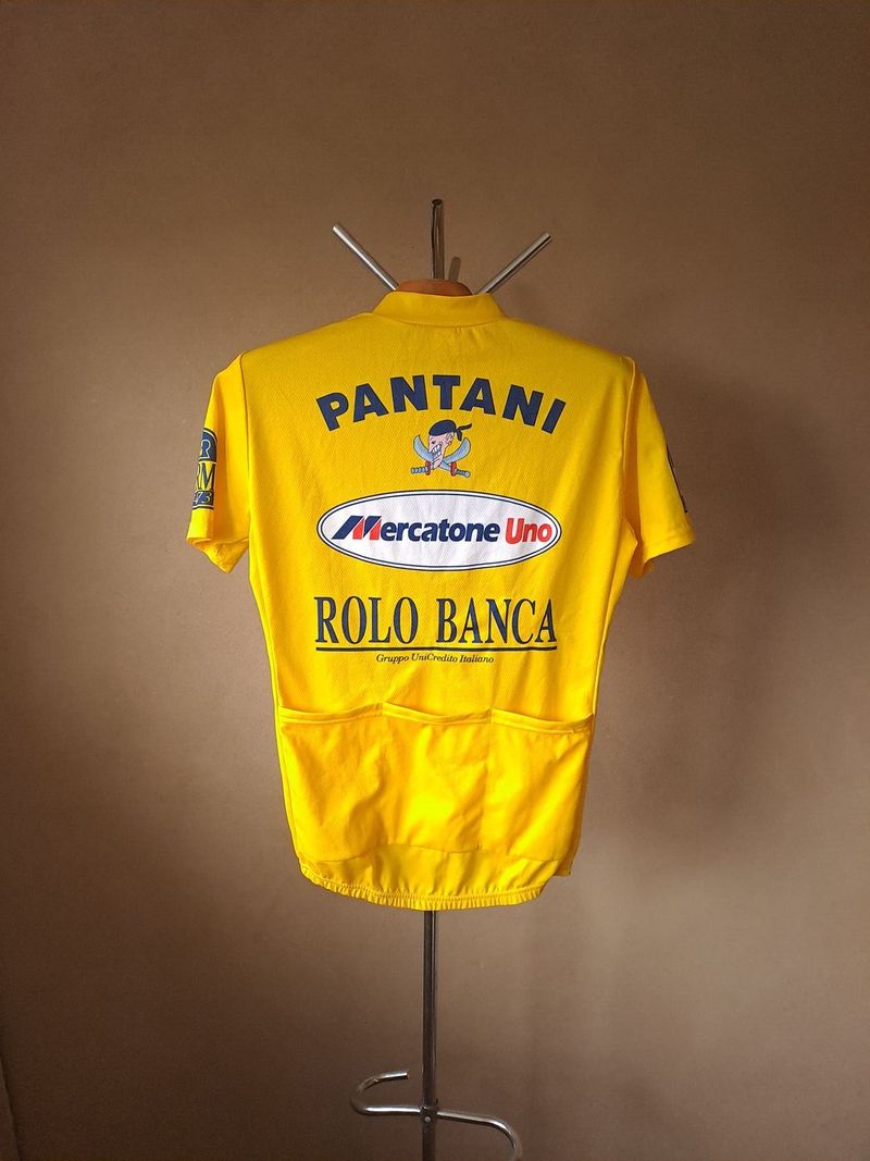 Vintage žutý cyklo dres Mercatone Uno Marco Pantani, vel. M