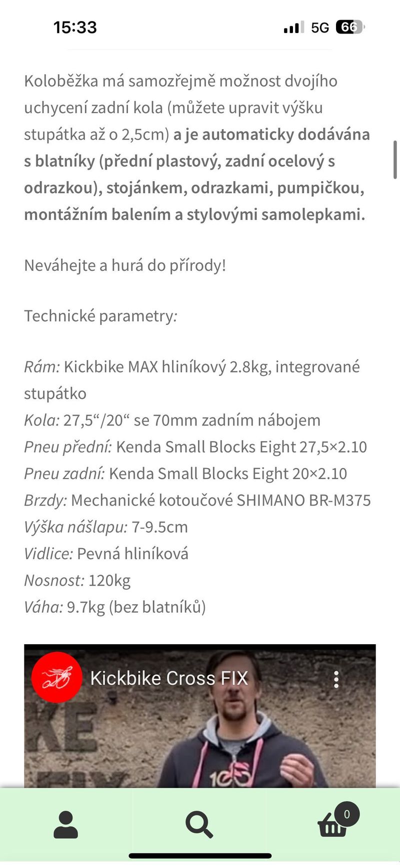 Prodám koloběžku Kickbike CrossFIX white 27,5”x20”
