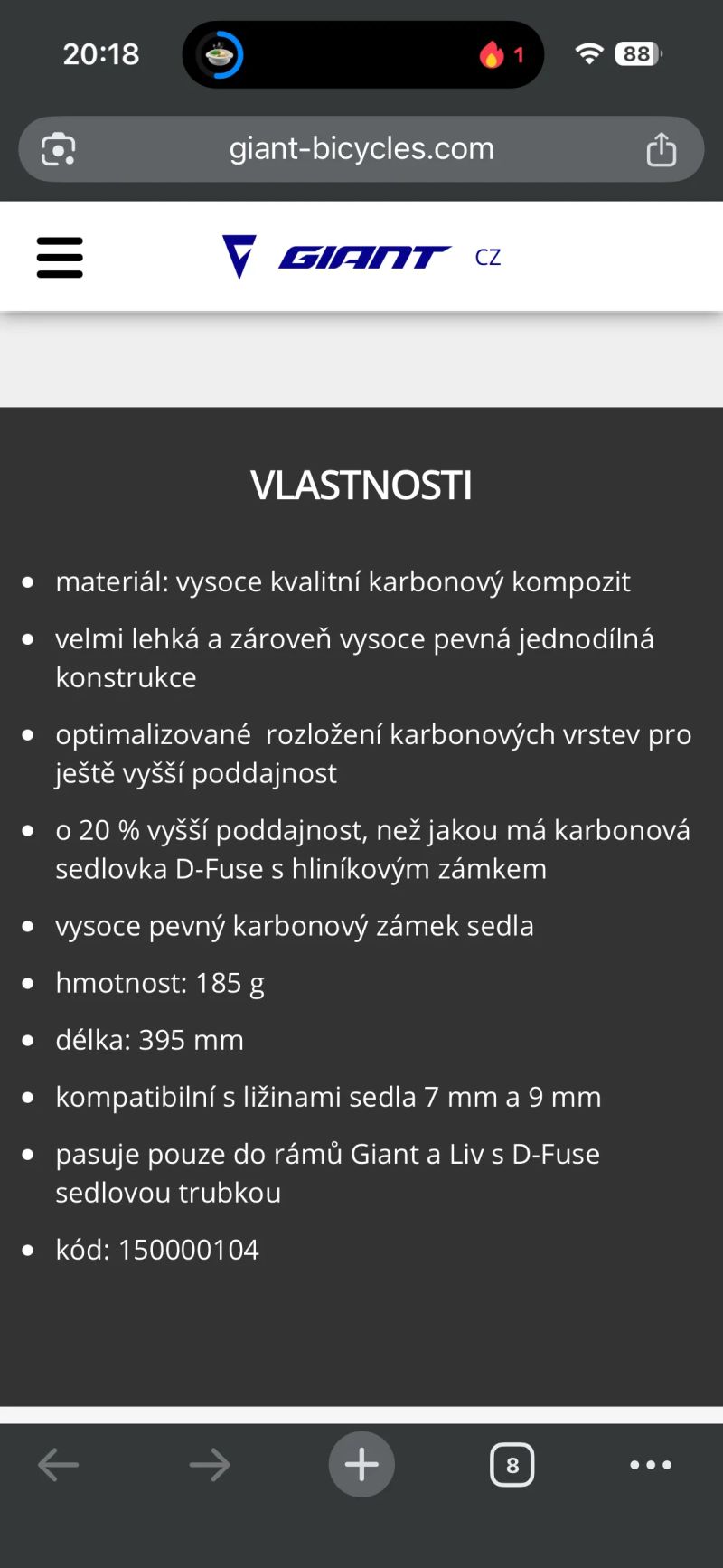 Karbonová sedlovka Giant - contact SLR D-Fuse