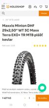 Nové Maxxis Minion DHF + DHR II WT 3C MaxxTerra TR 29"