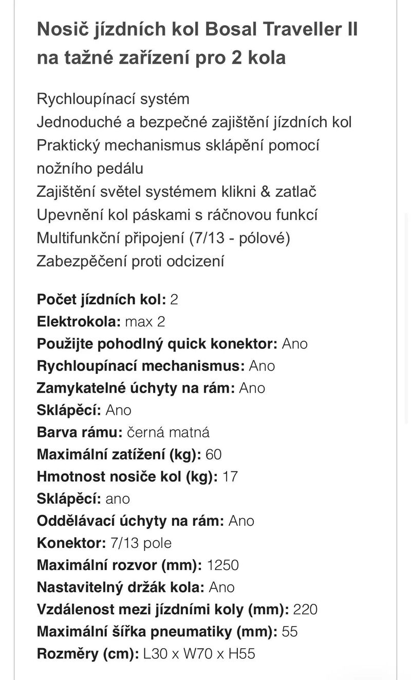 Nosič na dvě jízdní kola na tažné zařízení 