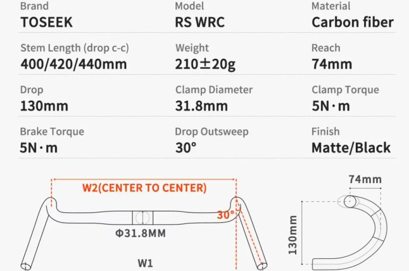 Karbonová řídítka TOSEEK 440mm na gravel