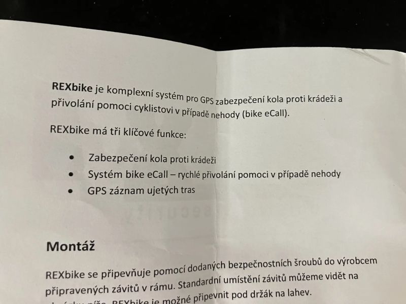 GPS lokátor plus alarm na kolo REXBIKE