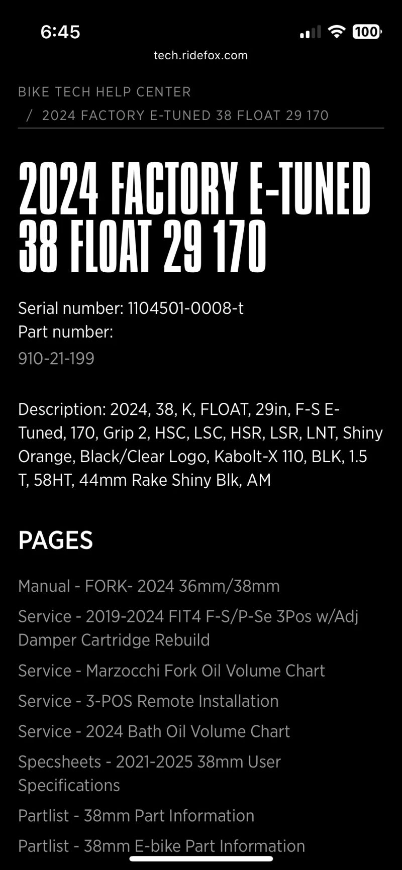 Fox 38 factory 29”/170mm