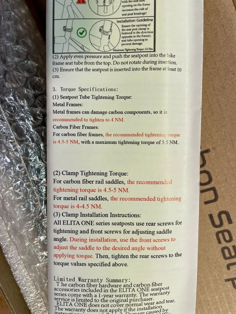 ELITA ONE Karbonová sedlovka 30.9 mm, 400 mm