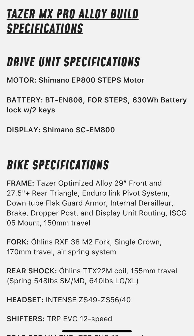 Intense TAZER MX PRO ALLOY ÖHLINS