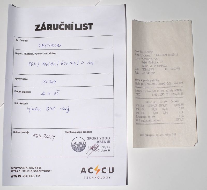 baterie LECTRON 36V / 17,5Ah / 630Wh / Li - ion + nabíječka