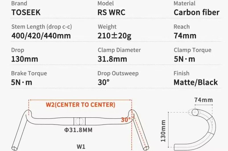 Karbonová řídítka TOSEEK 440mm na gravel