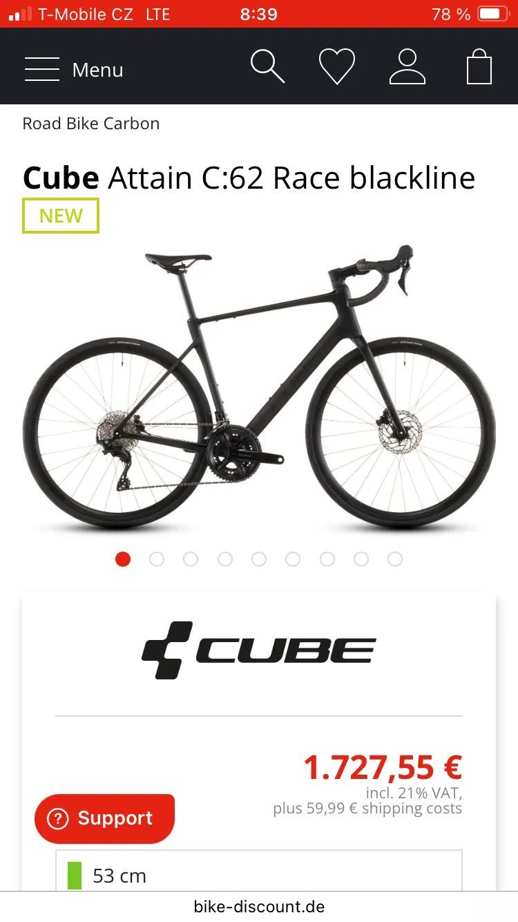 Silniční karbonové kolo Cube Attain