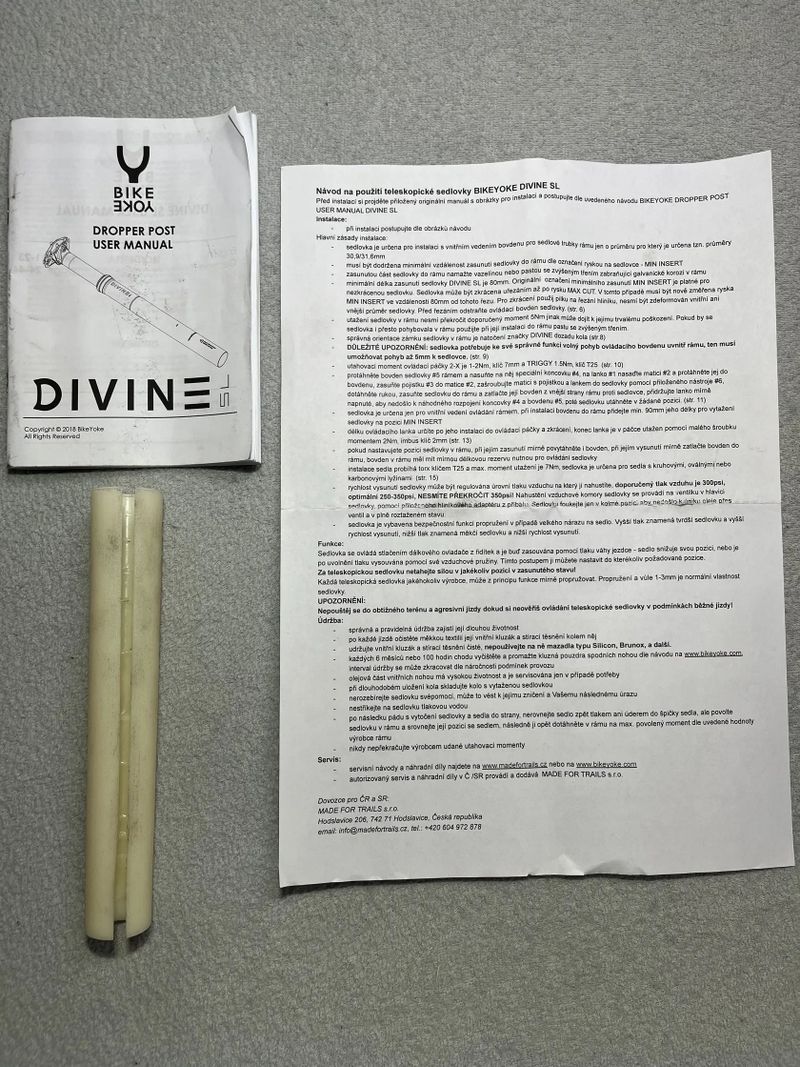 Teleskopická sedlovka BikeYoke Divine SL 125mm, ø 30,9 mm, páčka, bovden, lanko
