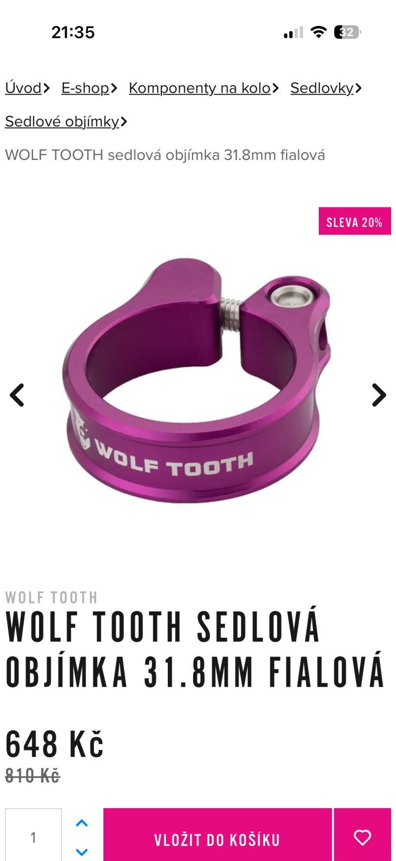 Sedlová objímka WOLF TOOTh 31,8 