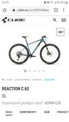 Predám jazdený Cube REACTION C:62 SL, model 2020, za 22.500,- Kč