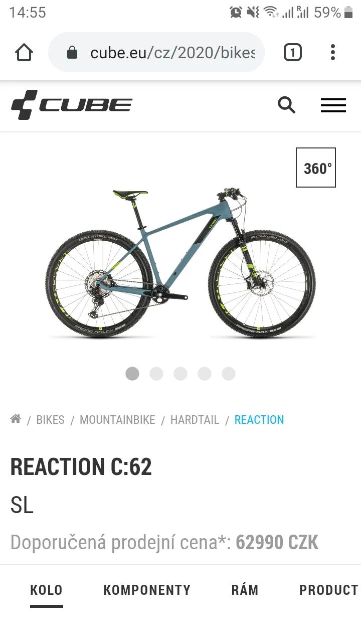 Predám jazdený Cube REACTION C:62 SL, model 2020, za 22.500,- Kč