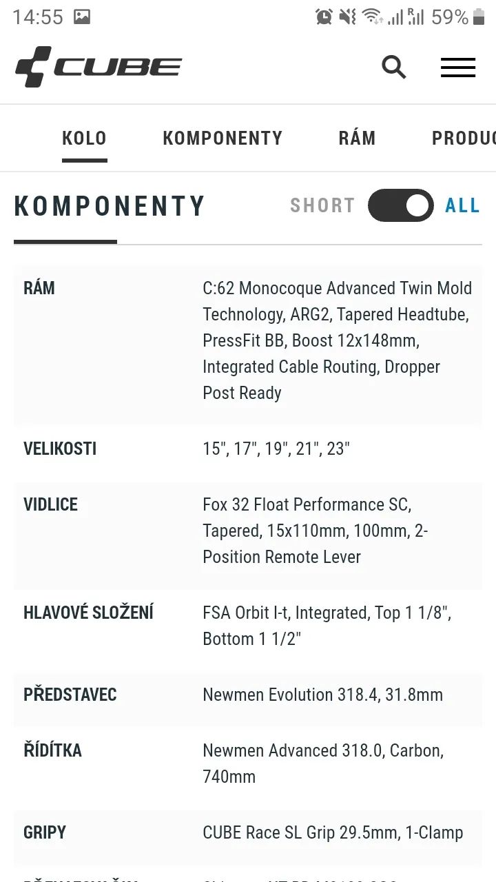 Predám jazdený Cube REACTION C:62 SL, model 2020, za 22.500,- Kč