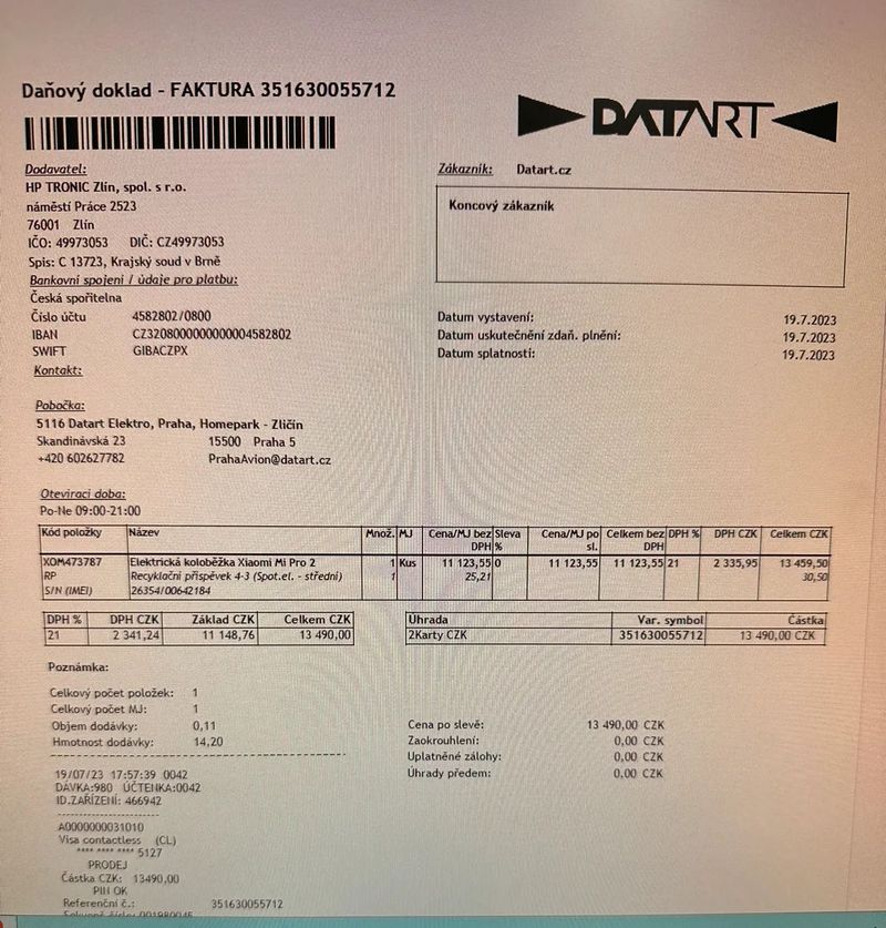 Elektrická koloběžka v zaruce