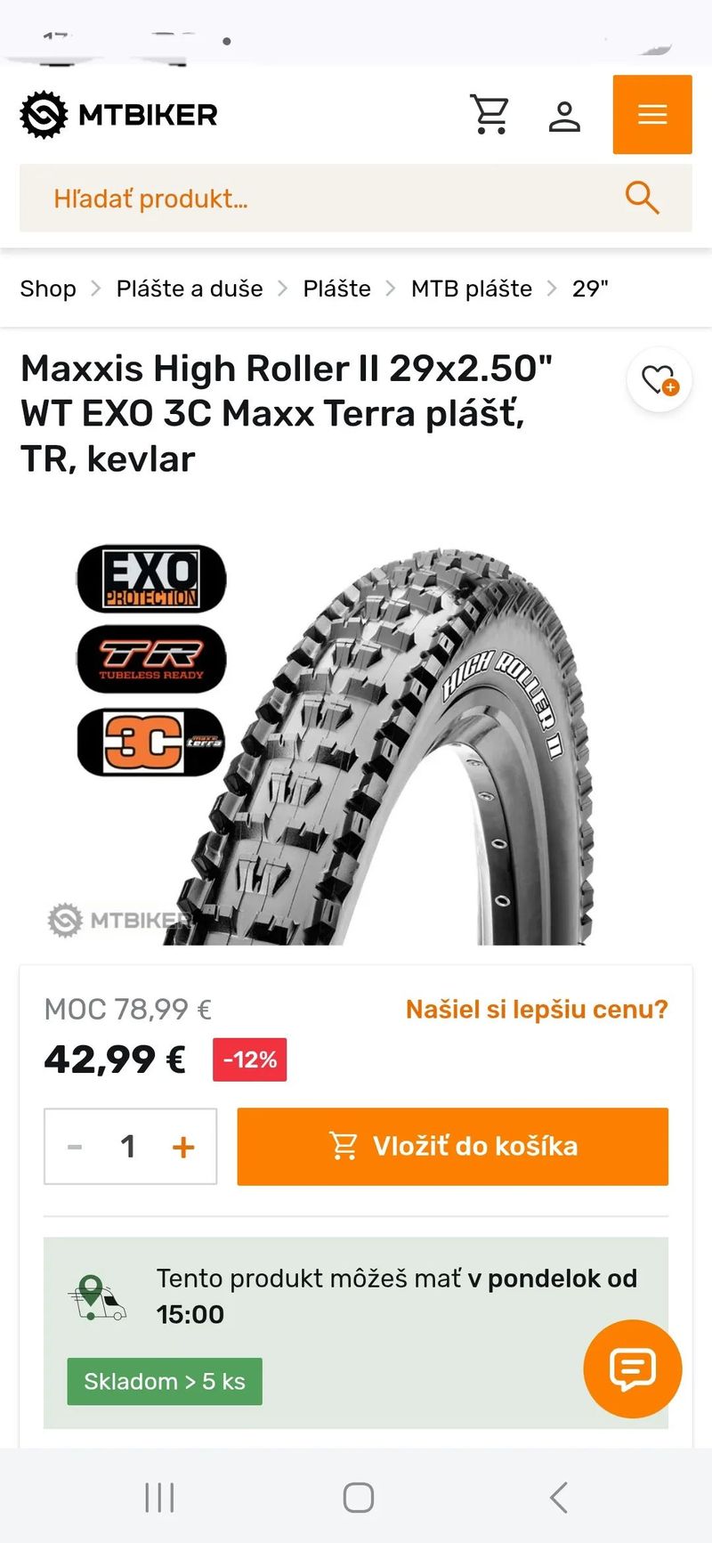 Nový Maxxis High Roller II 29x2.5" WT 3C MaxxTerra Exo TR Kevlar 