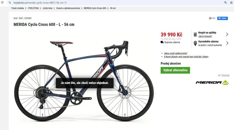 Prodám gravel - cyklokros kolo Merida, TOP STAV