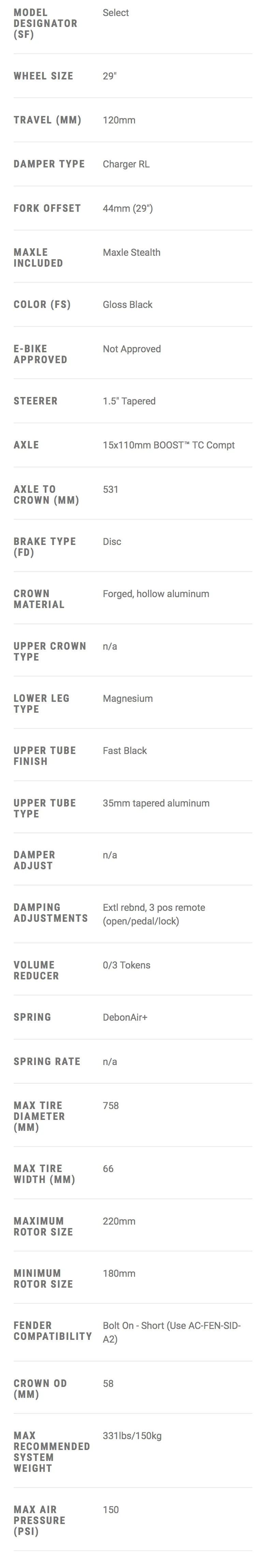 Rock Shox Sid Select 3P 120mm DebonAir+