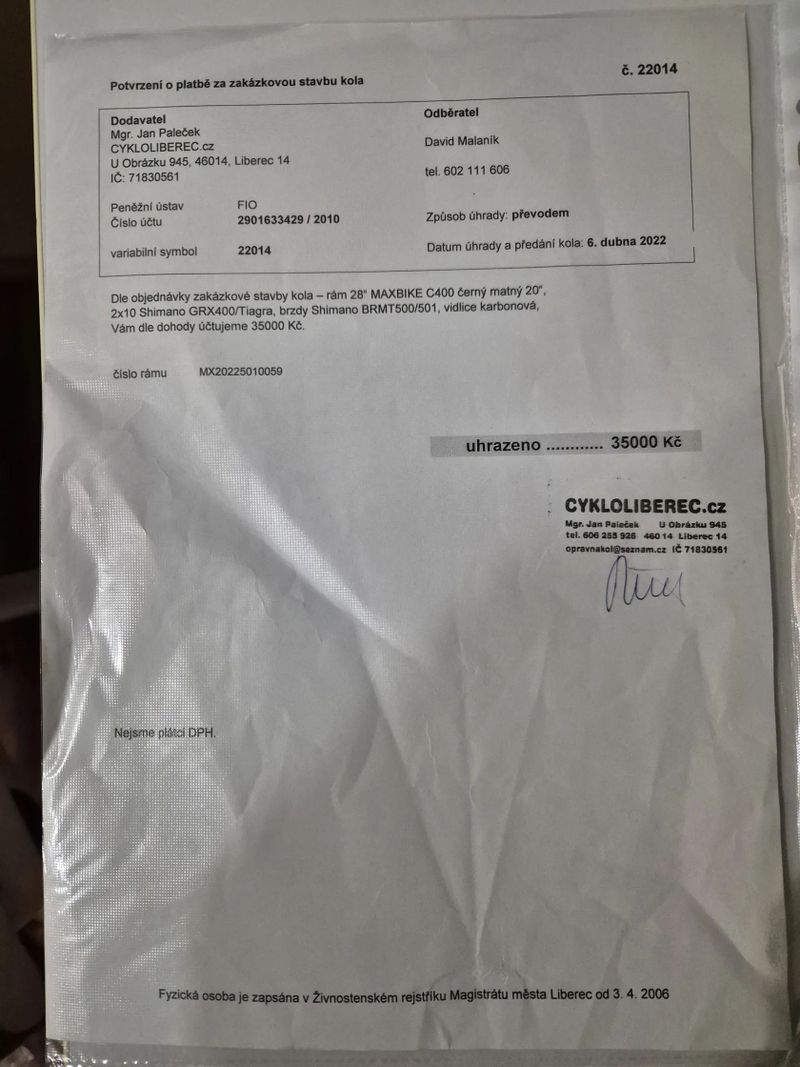 Krosové kolo na rámu Maxbike, osazení Shimano GRX