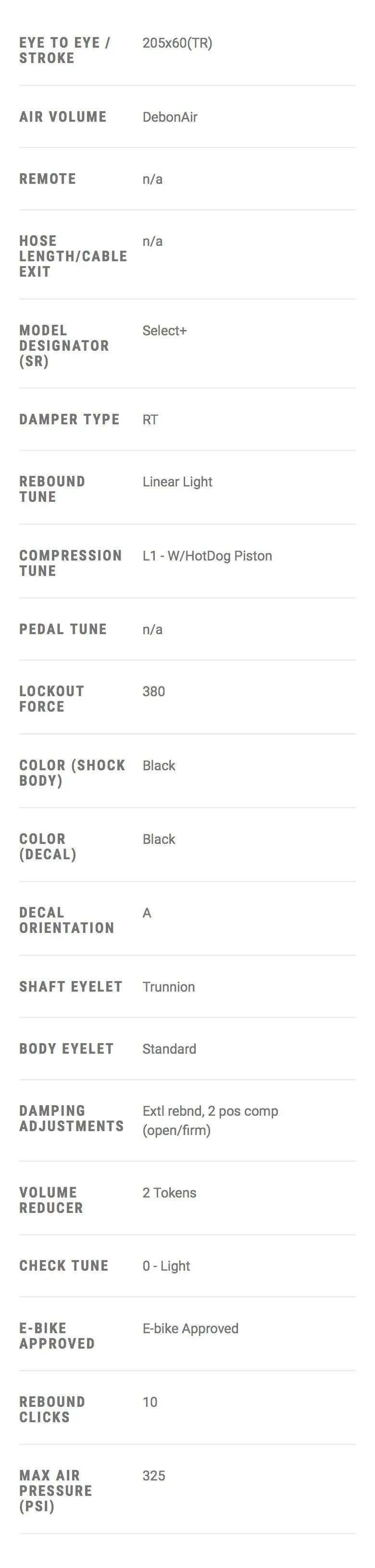 Rock Shox Super Deluxe Select+ 205x60