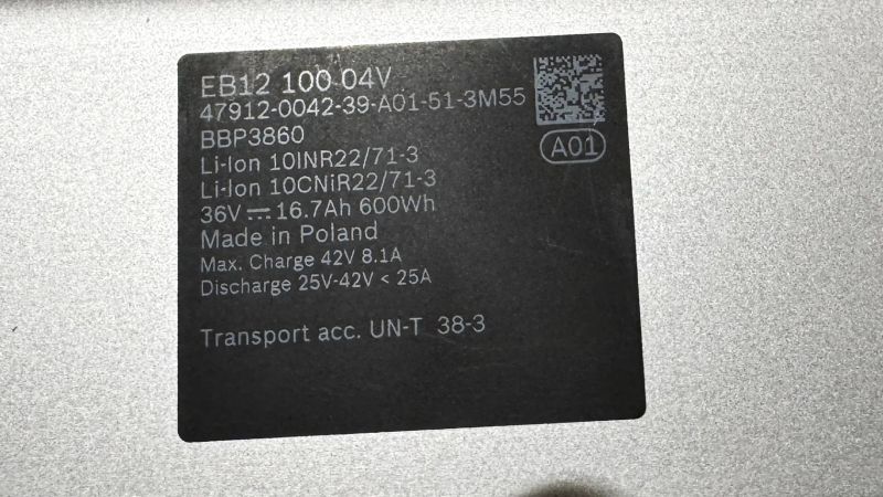 Baterie BOSCH PowerTube 600Wh - SMART (EU) Horizontální