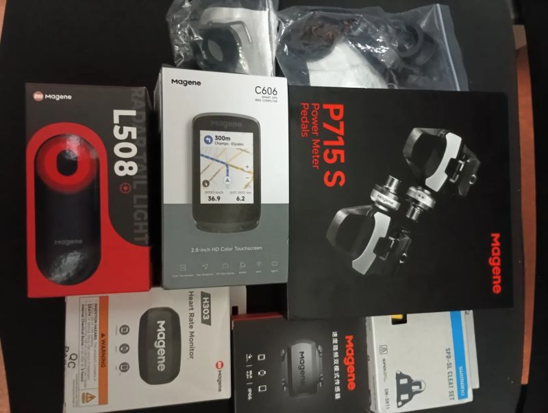 Magene velký set, wattmetr pedály pro Shimano, computer, radar atd