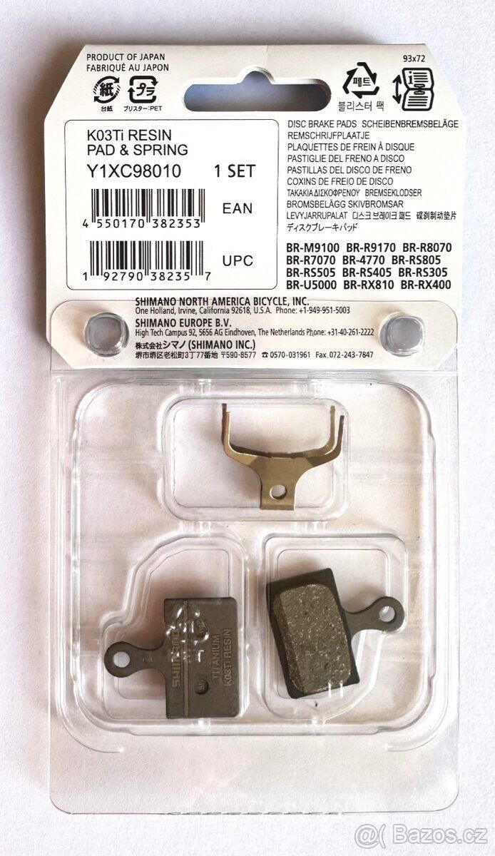 Originál Shimano XTR K03Ti Polymerové brzdové destičky. Nové se zárukou. Jeden pár.