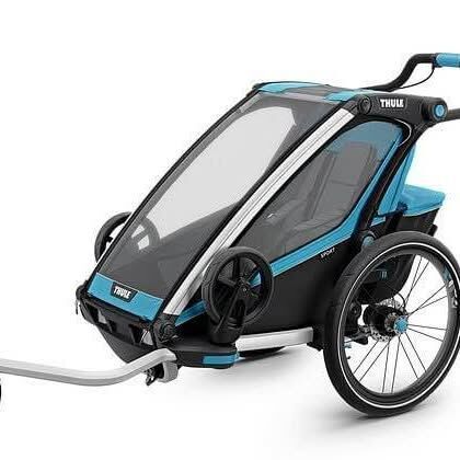 Prodám cyklovozík Thule Chariot Sport 1 modro černý, kotoučové brzdy + jogging set