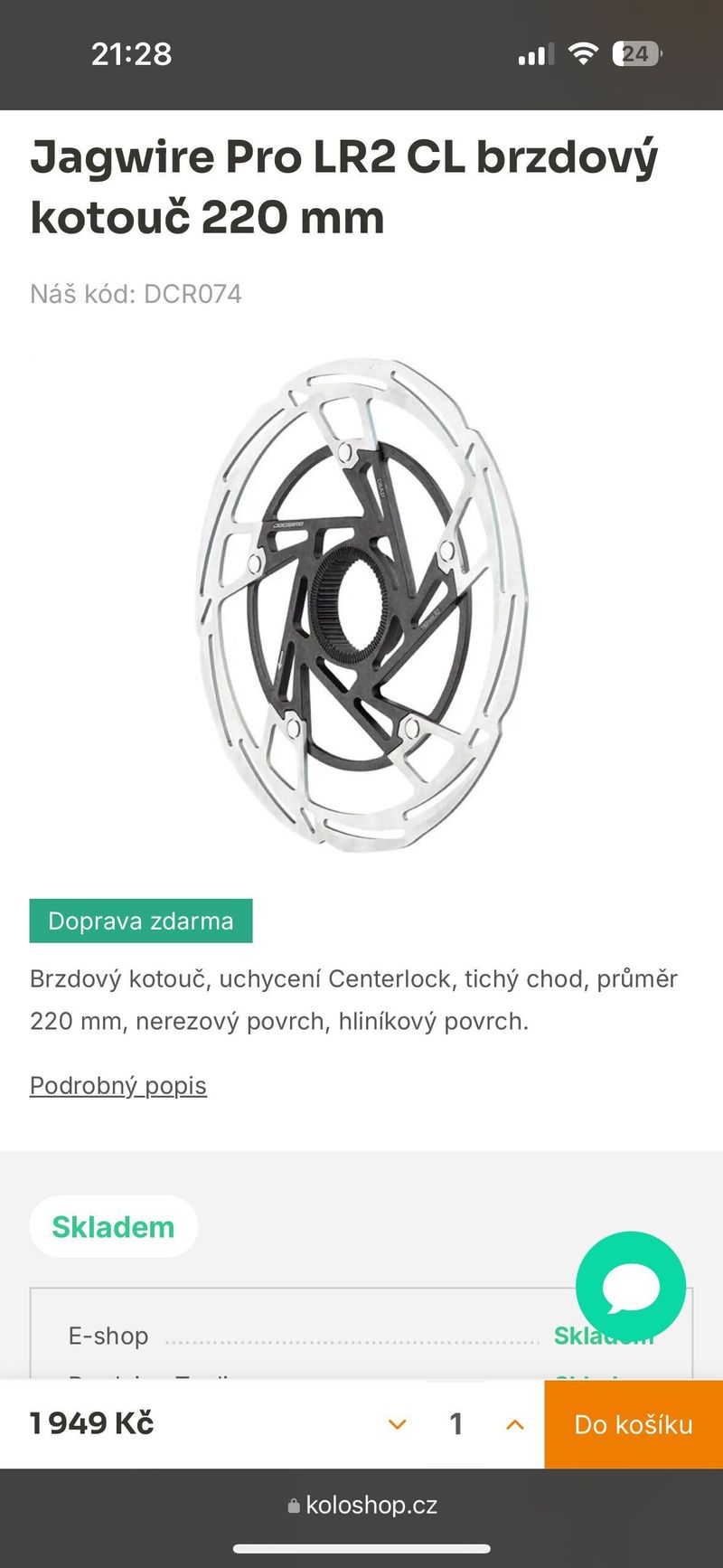 Jagwire Pro LR2 CL brzdový kotouč 220 mm