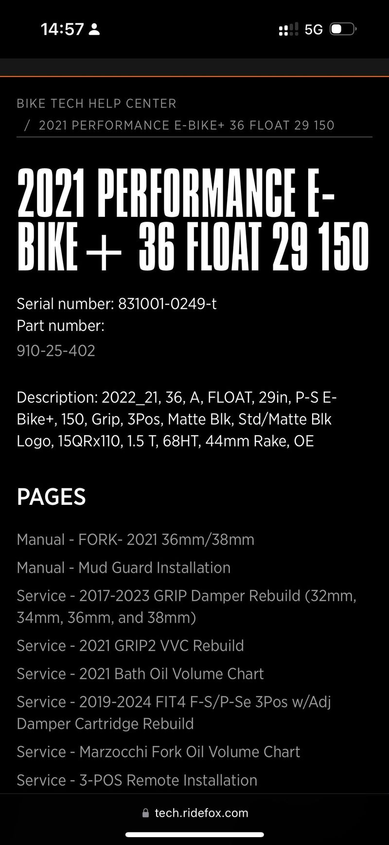 Fox 36 Performance 29" 150mm Grip 15x110mm Boost