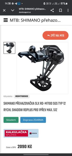Nepoužitá nová přehazovačka slx 1x12
