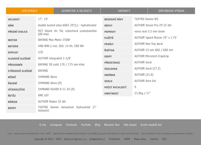Elektrokolo Author Essence, na 160–175 cm, baterie 500 Wh