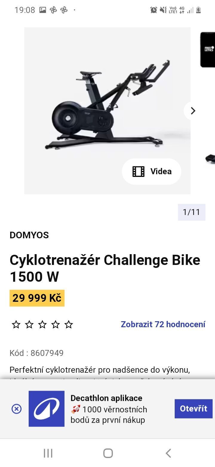 Cyklotrenažér z Decathlonu s účtenkou o zakoupení.