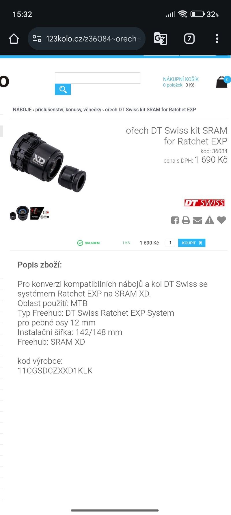 Ořech DT Swiss rachet exp