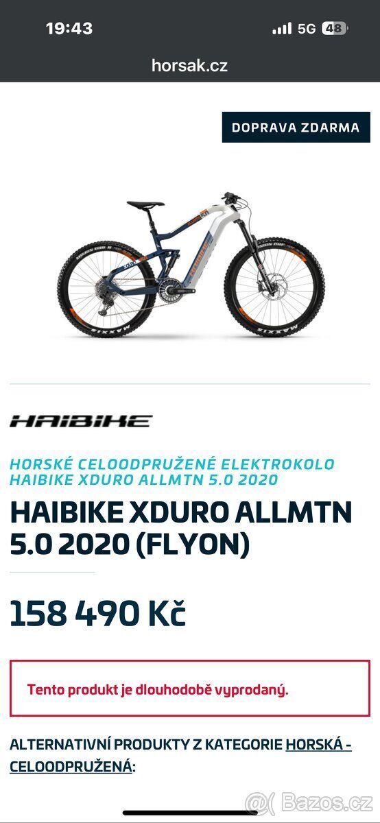 Haibike Xduro 5.0 Flyon najeto jen 2404km velikost rámu L 2x baterie PC 192000kč
