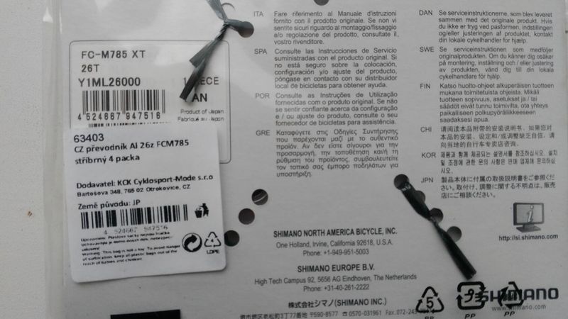 Převodník FC-M785 XT 26 zubů pro 2x10S