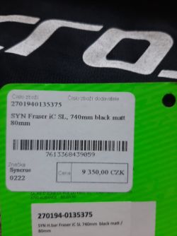 Syncros Fraser iC SL, 740mm black matt 80mm kombo řidítka MTB