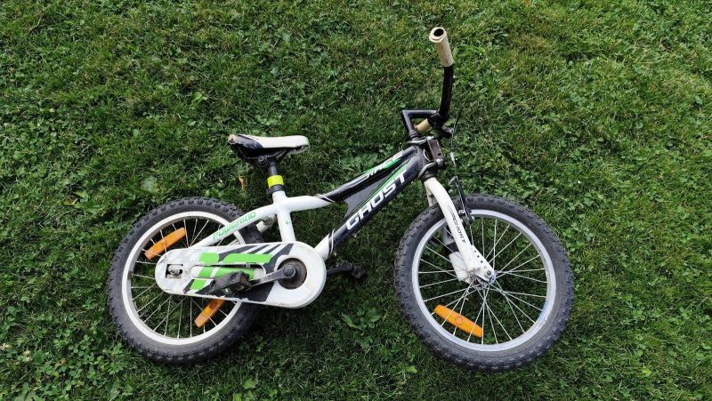 Dětské kolo Ghost Race Powerkid Pneu 16" s přídavnými kolečky a tažnou tyčí za kolo Trail Gator