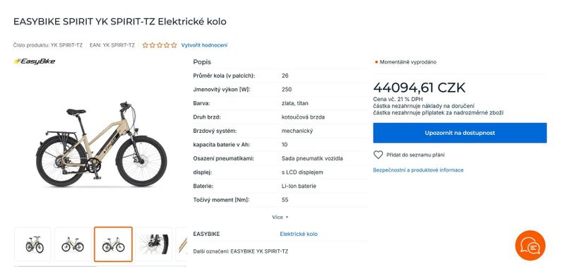 Elektrokolo EASYBIKE SPIRIT baterie 480Wh