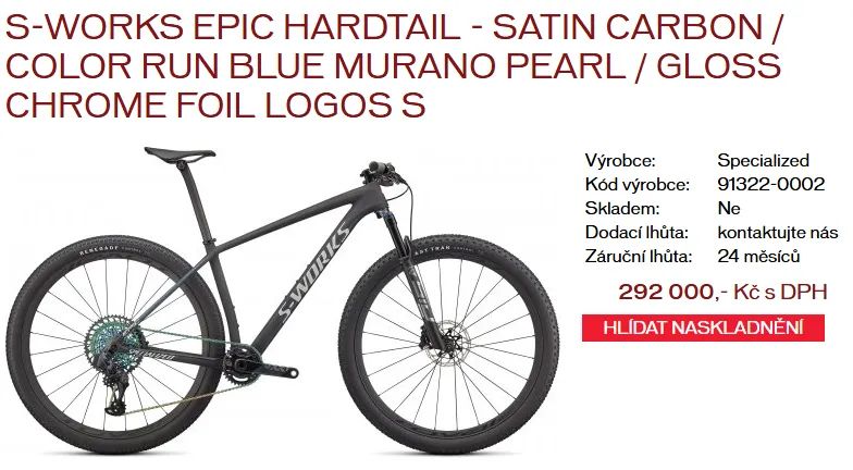 !!! SLEVA !!! 292.000,- NOVÝ MTB S-WORKS EPIC HT. LIMITOVANÉ EDICE. Vel.165-185 cm. ZAKÁZKOVÁ STAVBA