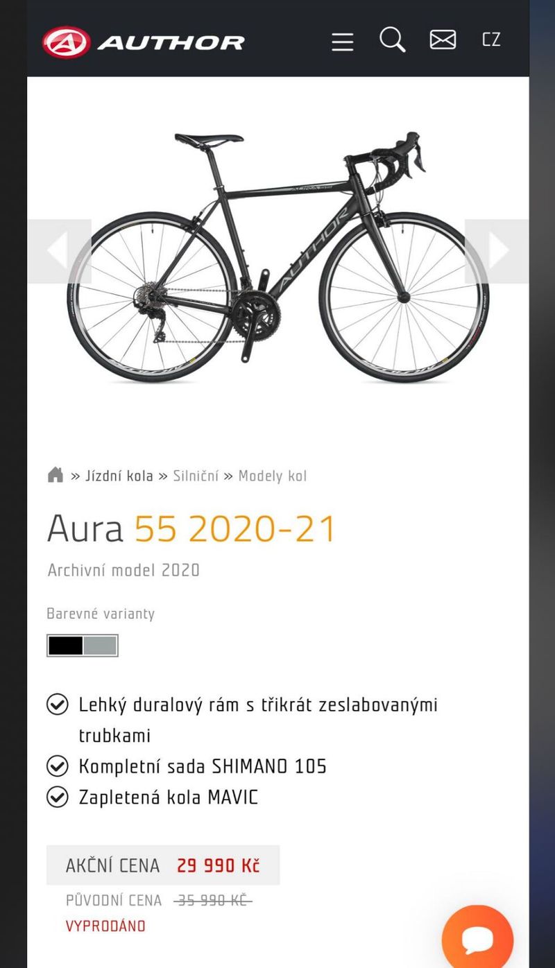 Prodám silniční kolo od Author Aura velikost 52