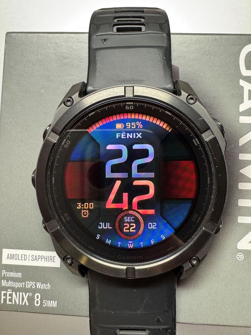 GARMIN fēnix 8 – 51 mm, AMOLED Sapphire, Carbon Gray DLC Titanium with Black/Gray Silicone Band